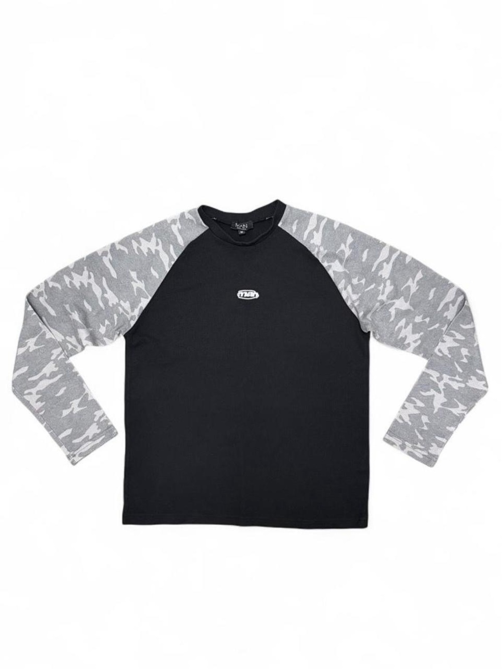MAN by BoohooMAN Black & Gray Camo Raglan Long Sleeve Shirt Size M